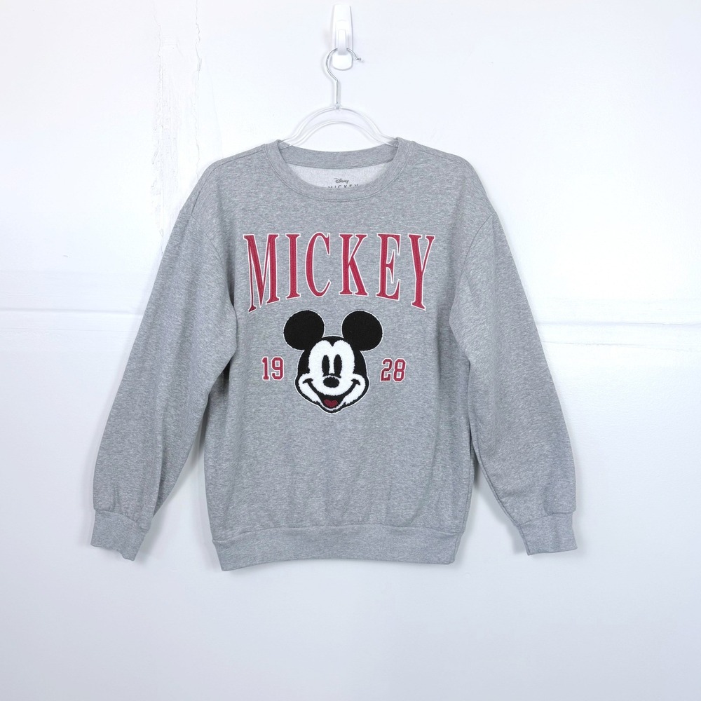 Disney Mickey Mouse 1928 Retro Gray Sweatshirt Embroidered Pullover Small